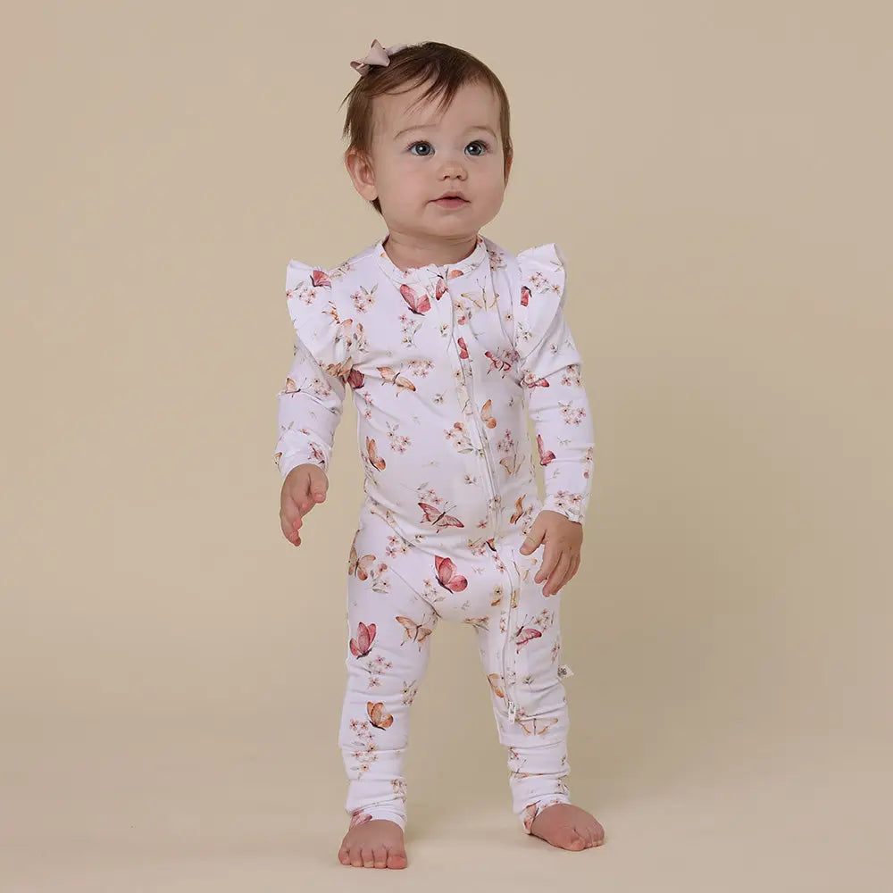 Butterfly Organic Snugglesuit Convertible Romper with Frill