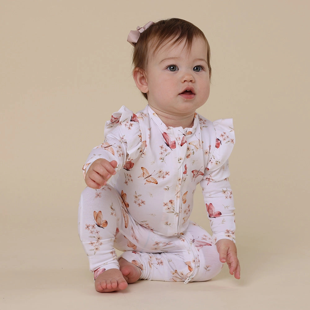 Butterfly Organic Snugglesuit Convertible Romper with Frill