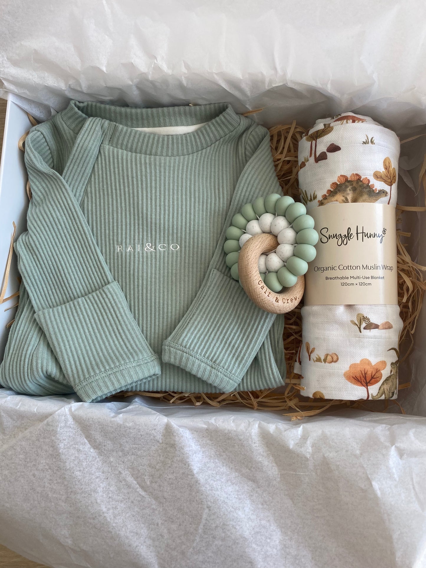 Onesie, Swaddle & Teether Gift Box Boy