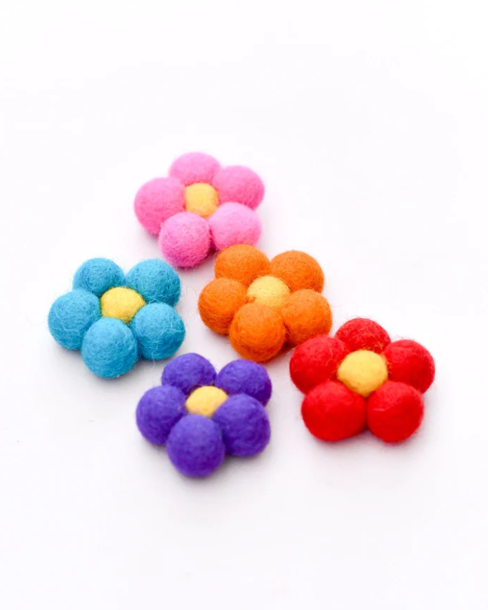 Felt Daisy Flowers Bright Colours - Set of 5