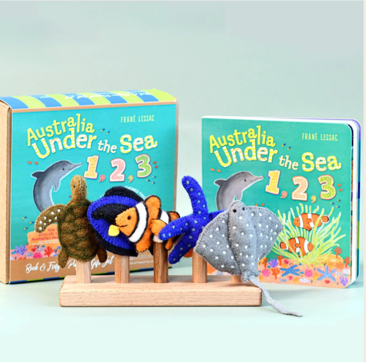 Australia Under the Sea 1,2,3 by Frane' Lessac Book & Finger Puppet Set