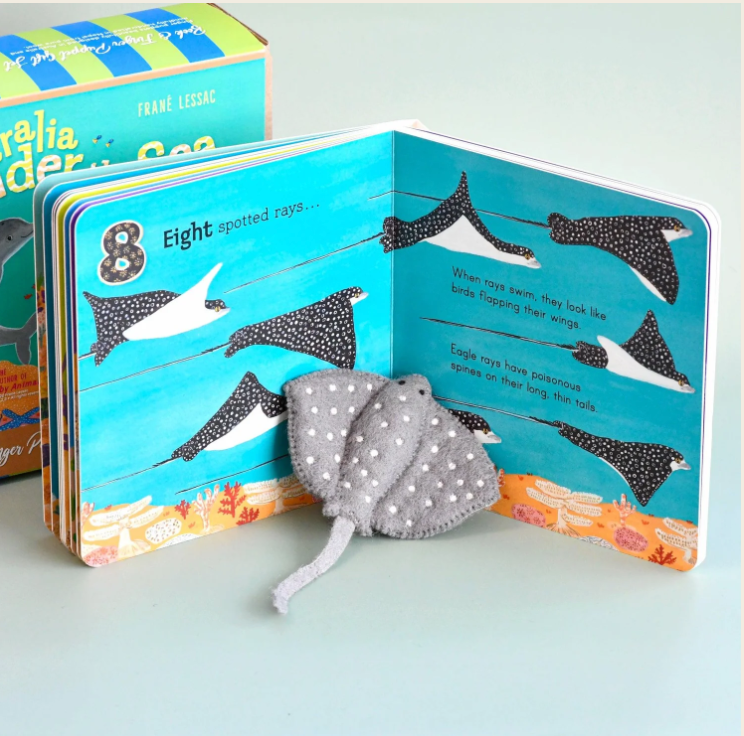 Australia Under the Sea 1,2,3 by Frane' Lessac Book & Finger Puppet Set