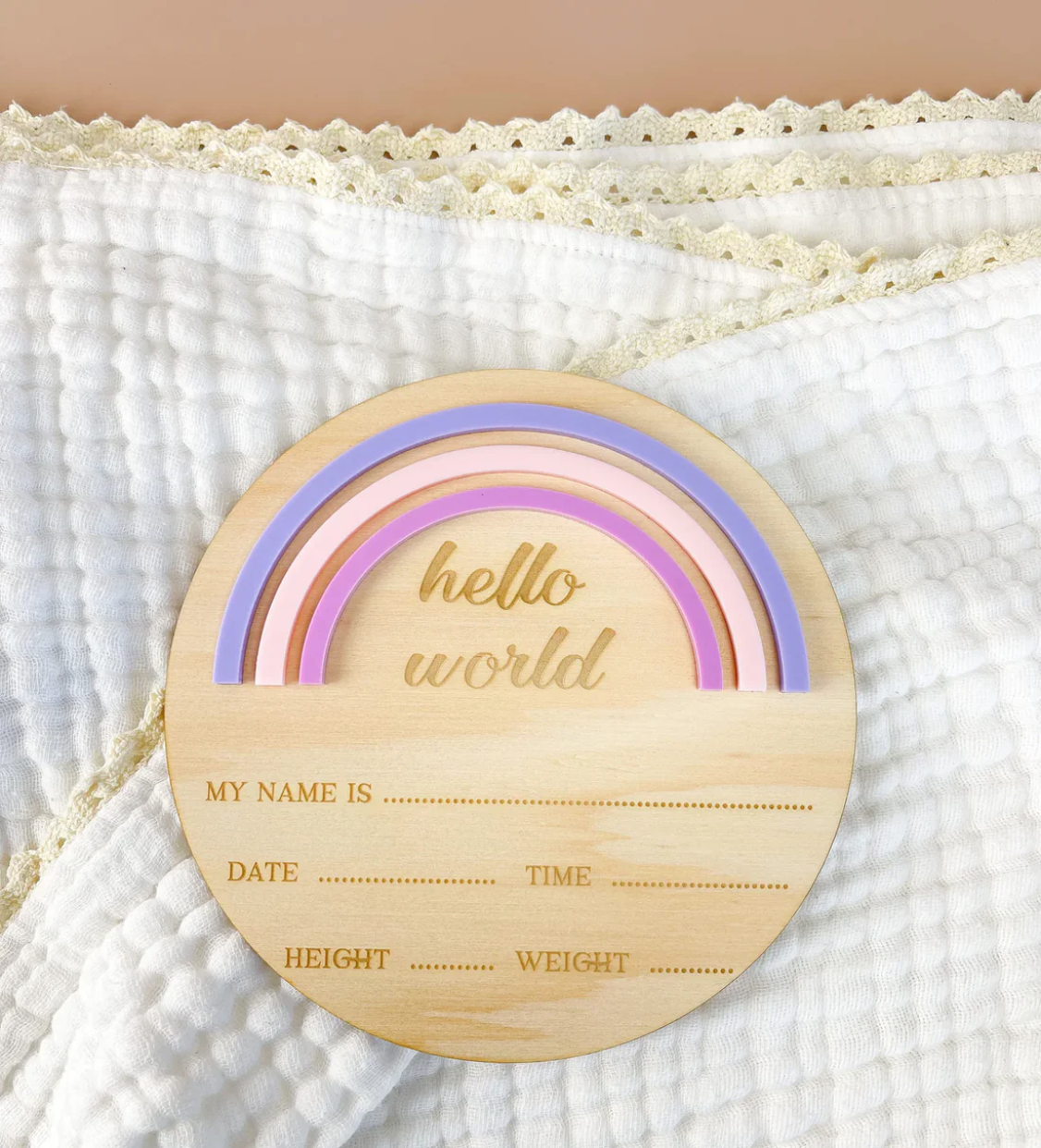 Hello World Announcement Plaque - Rainbow - Pink/Purple