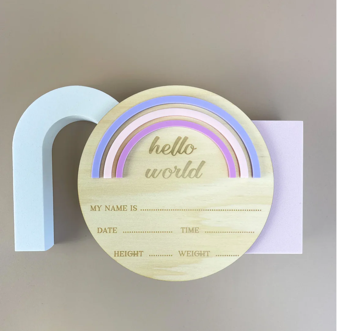 Hello World Announcement Plaque - Rainbow - Pink/Purple