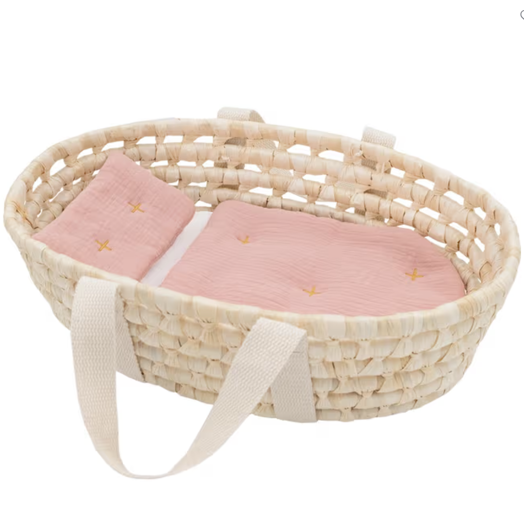 Rattan Doll Moses Basket Set - Blush