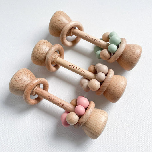 Wooden Silicone Rattle - Assorted