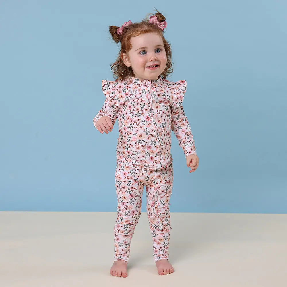 Spring Floral Organic Snugglesuit Convertible Romper with Frill